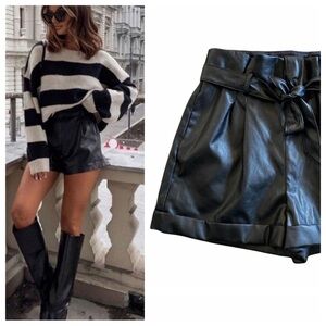 Black Faux Leather Short Shorts High Waist LIKE NEW goth classic vegan fall 6 EC